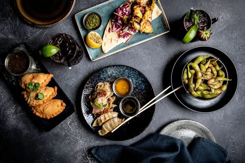 food on display, dumplings center